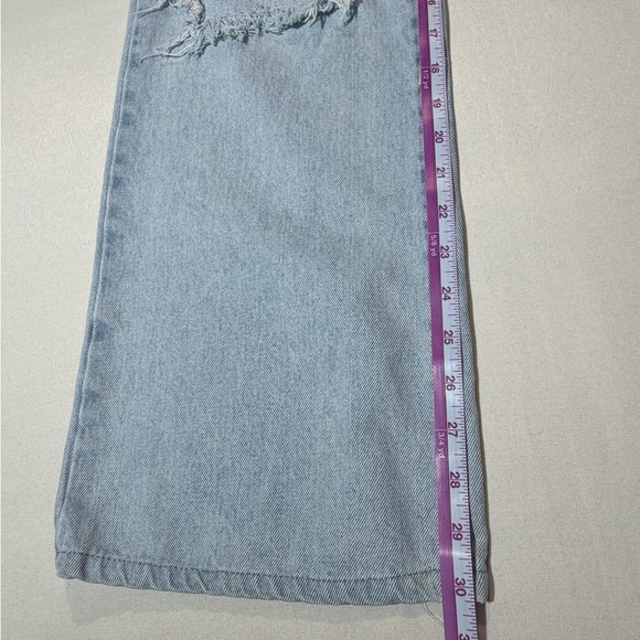 Show Me Your Mumu 90s Straight Jeans Powder Blue Distressed High Rise 25 Boho - Picture 9 of 9